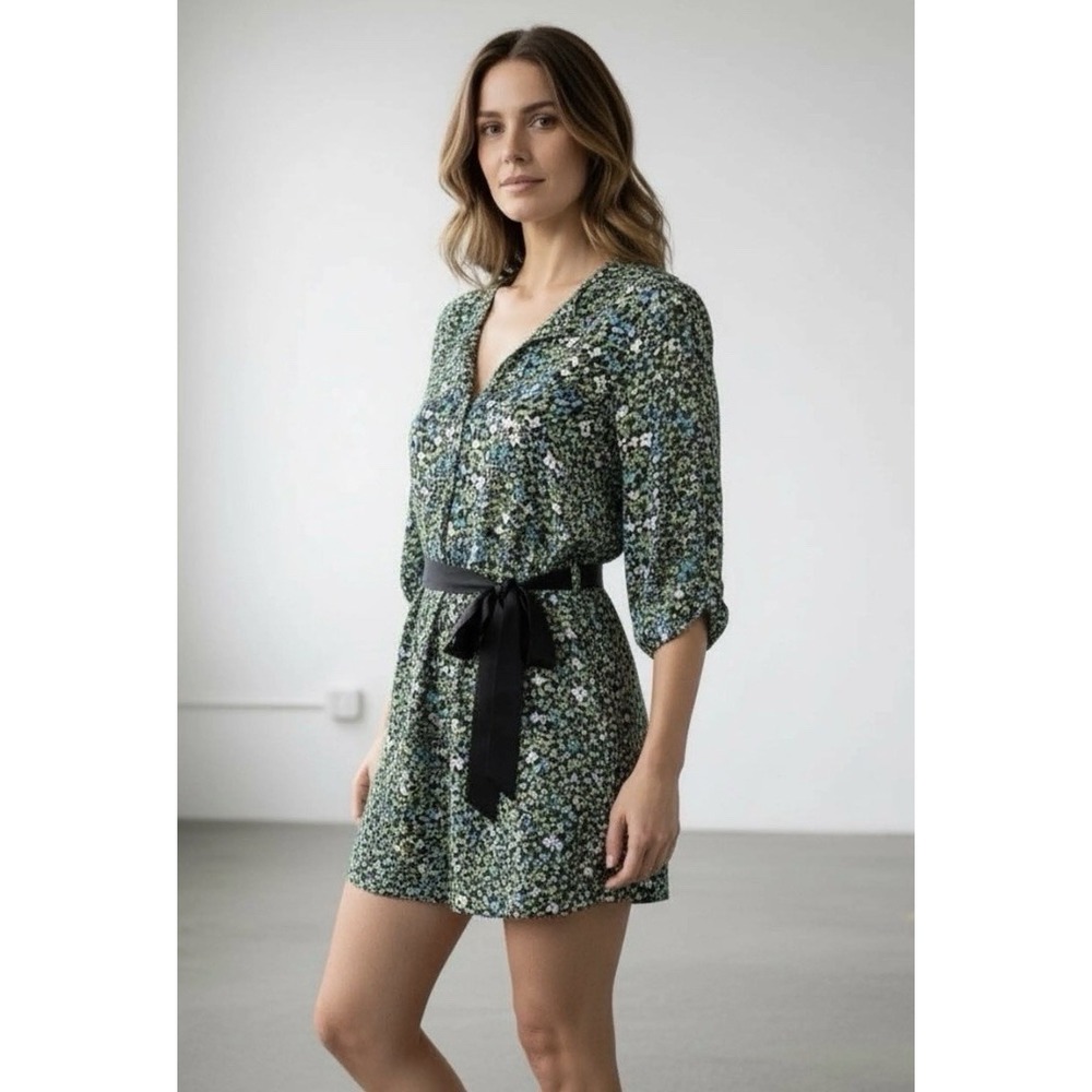 Tibi Floral Print Silk Short Sleeve Romper Size 10 Cottage Core No Belt